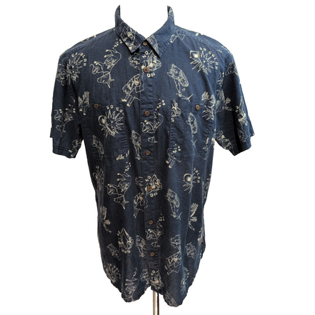 Chemise Patagonia XL Bleu Marine Motif Western Manches Courtes Chanvre Coton