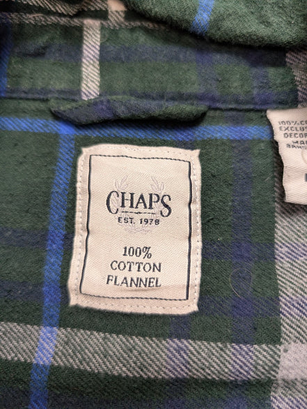 CHAPS Flanelle Vert Bleu Blanc L Logo Brodé EE VINTAGE 100% Coton | 312S