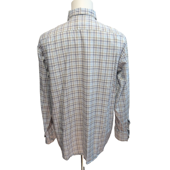 Chemise Lacoste XL 44 Made in France Carreaux Bleu Logo Poche manches longues