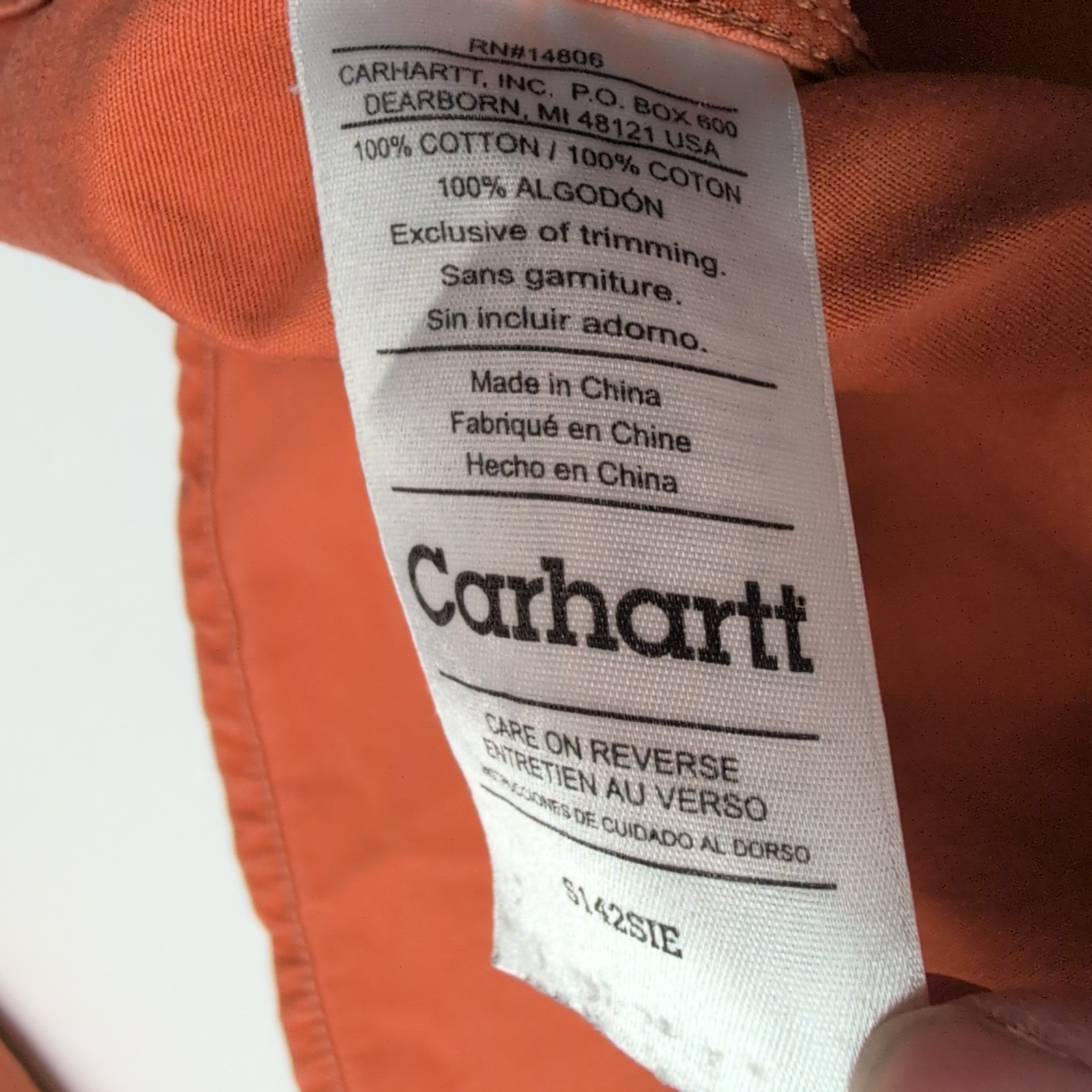 Chemise Carhartt Vintage Orange Patinée Manches Longues XXL