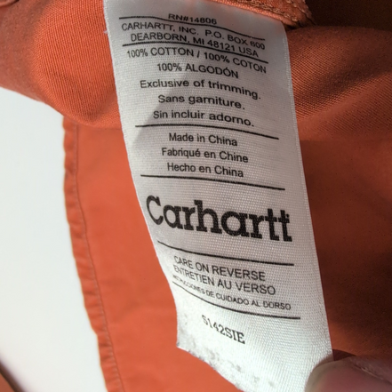 Chemise Carhartt Vintage Orange Patinée Manches Longues XXL