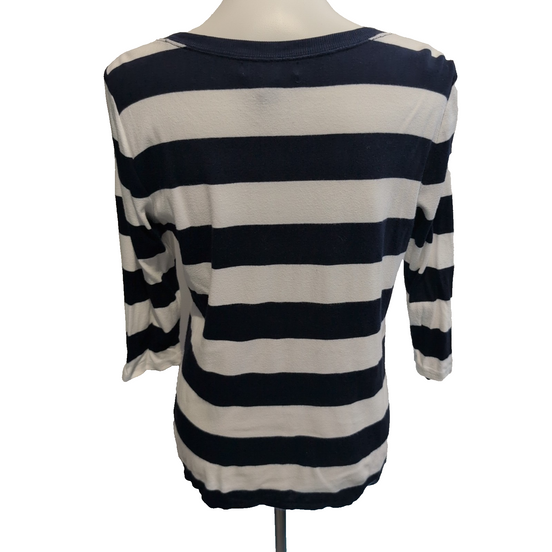 Pull Lauren Ralph Lauren L femme bleu marine blanc rayures coton maille fine