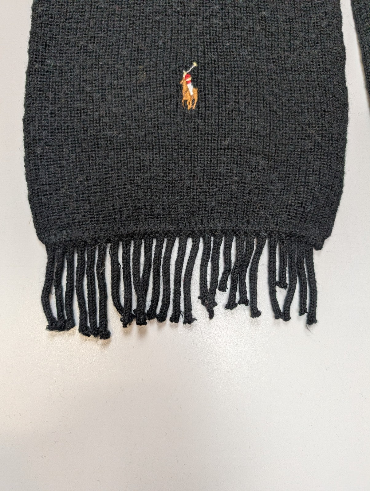 Écharpe Polo Ralph Lauren 100% Laine Mérinos Noire Logo Marron