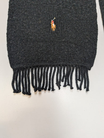 Écharpe Polo Ralph Lauren 100% Laine Mérinos Noire Logo Marron
