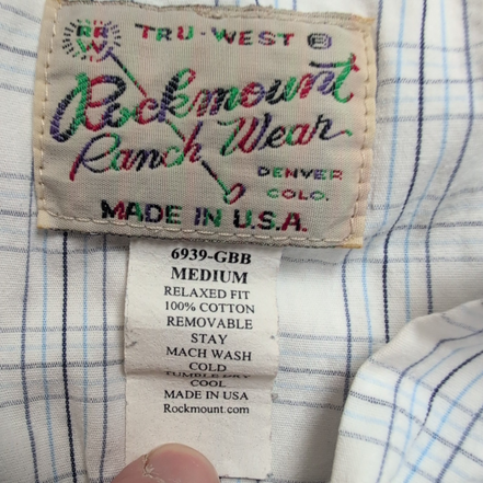 Rockmount Ranch Wear Chemise Western USA Carreaux Bleus Homme M Vintage