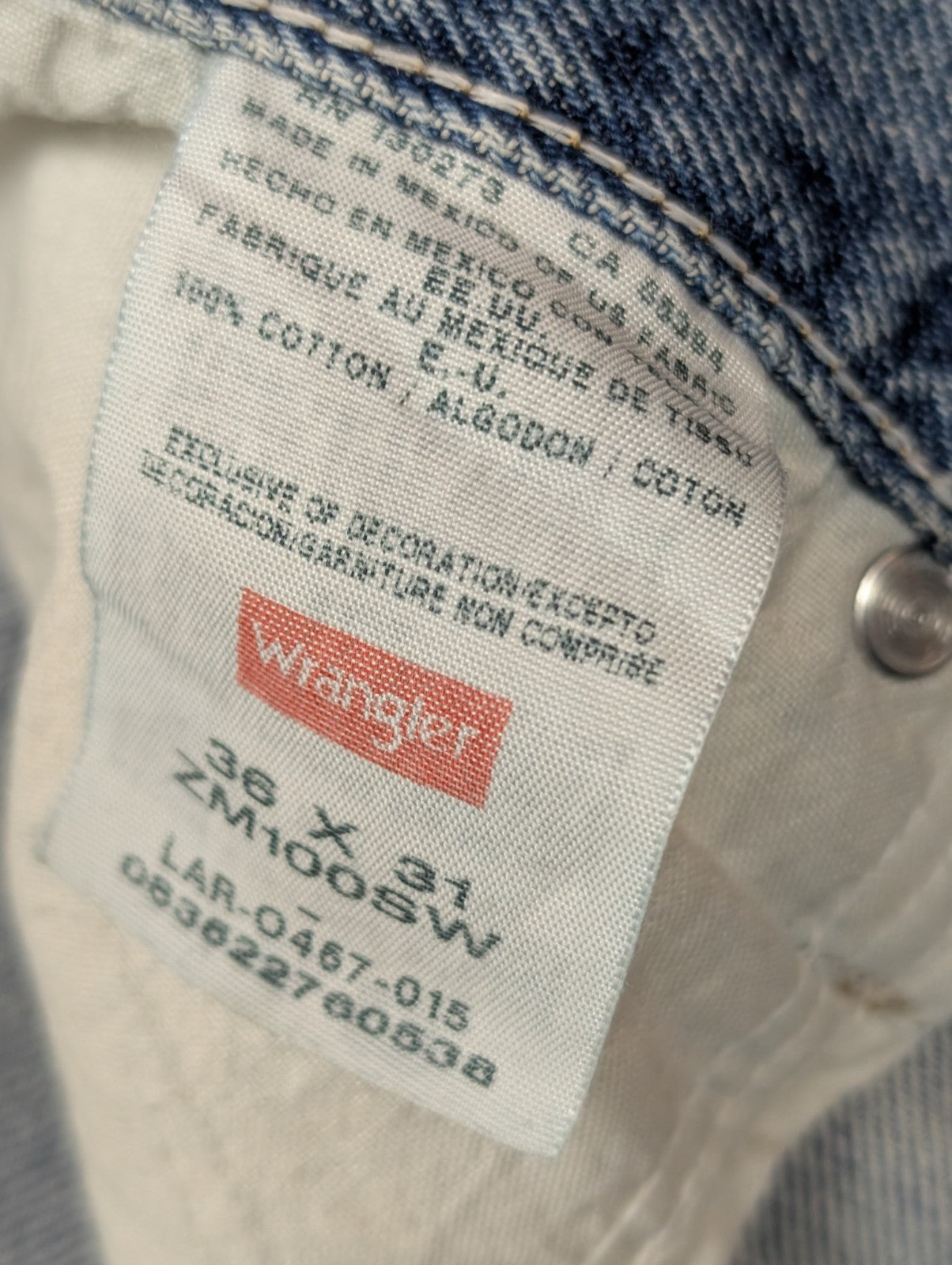 Jean Wrangler Homme Vintage Bleu Style Grunge Distressed Genou Troué W36 L31