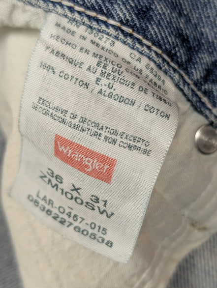 Jean Wrangler Homme Vintage Bleu Style Grunge Distressed Genou Troué W36 L31