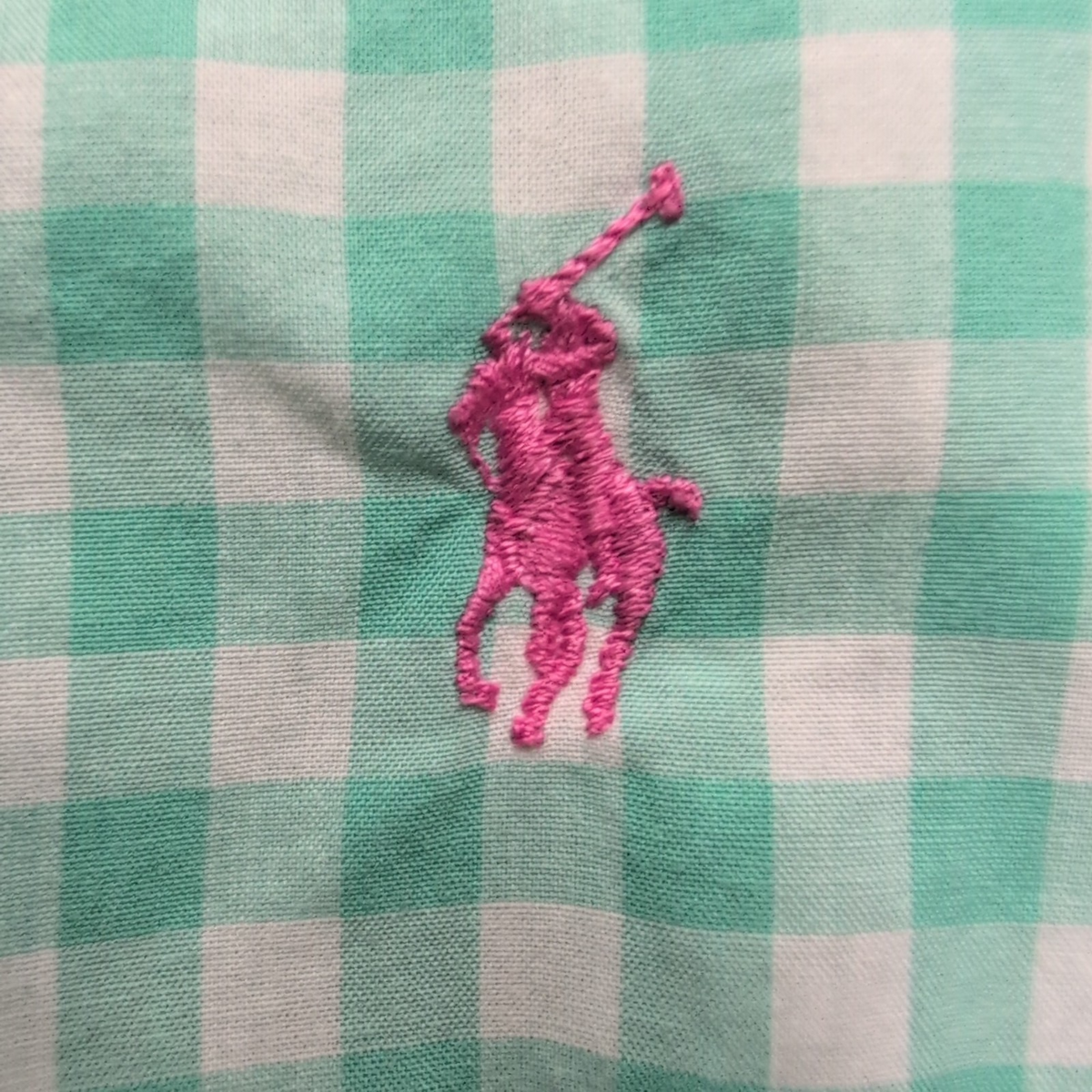 Chemise Ralph Lauren XL Verte Carreaux Logo Rose Manches Courtes Fendues