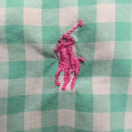 Chemise Ralph Lauren XL Verte Carreaux Logo Rose Manches Courtes Fendues