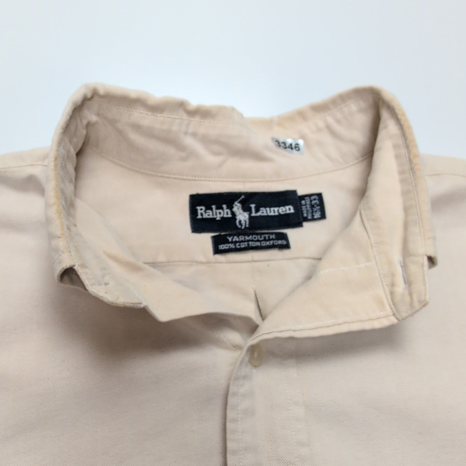 Chemise Ralph Lauren Yarmouth L XL Beige Crème Oxford Coton Logo Marron