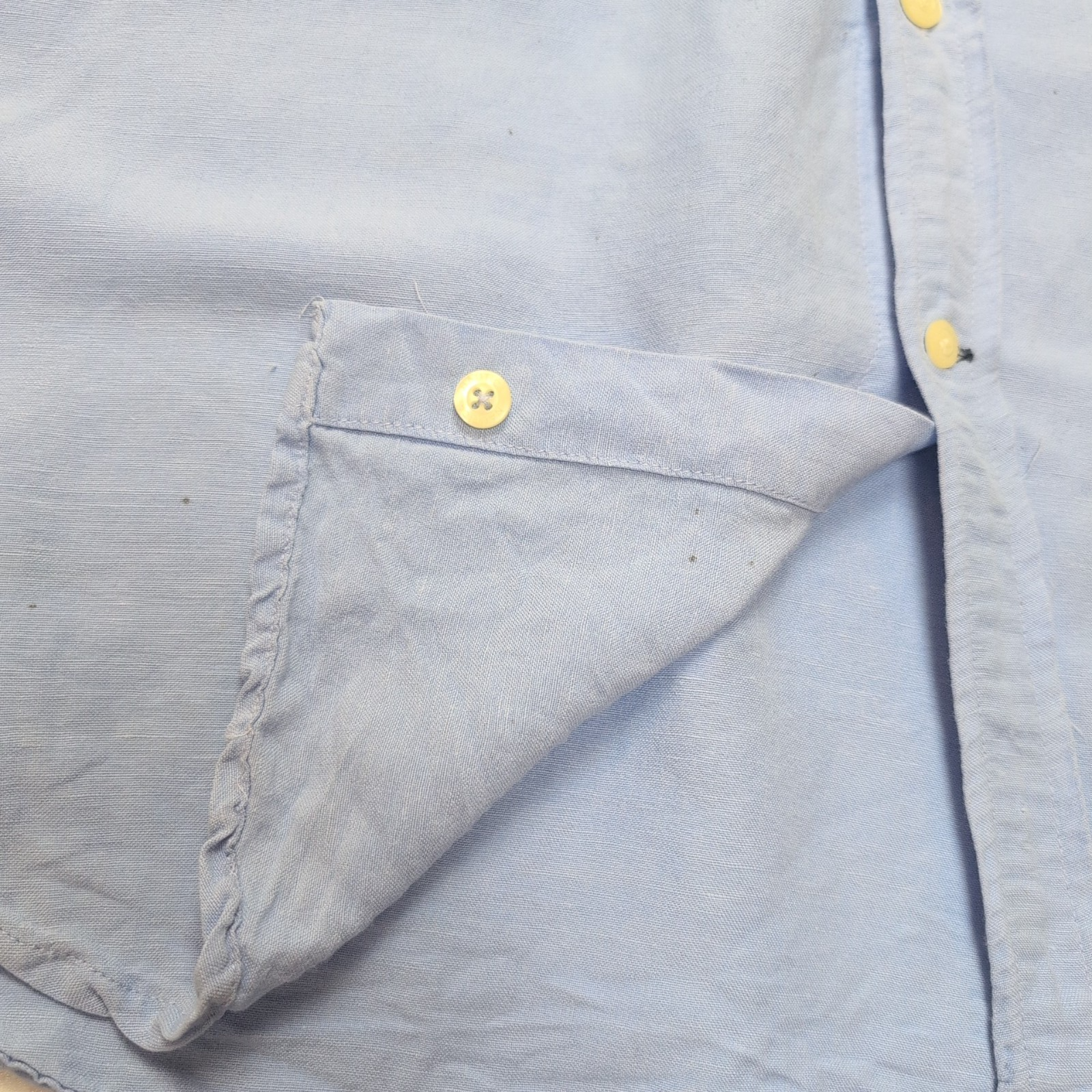 Chemise Nautica L Bleu Clair Rayonne Lin Manches Courtes Logo Brodé Vintage