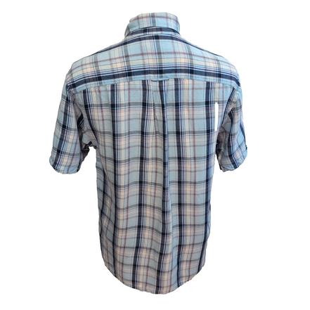 Chemise Nautica Lin Bleu À Carreaux Manche Courte Taille S