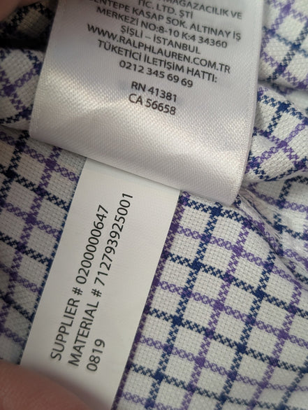 Chemise Ralph Lauren violet petits carreaux logo marine taille M / L #2558
