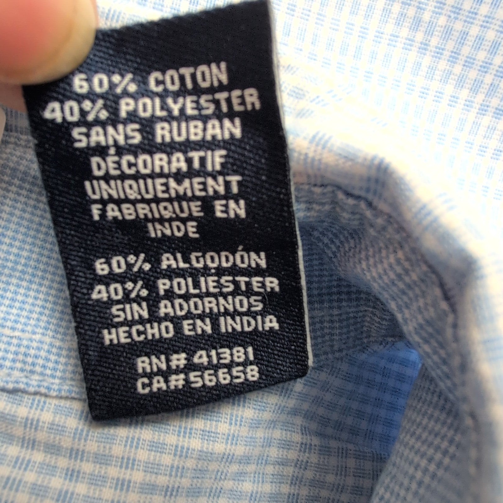 Chemise Chaps Bleu Ciel Petits Carreaux Taille L Manches courtes