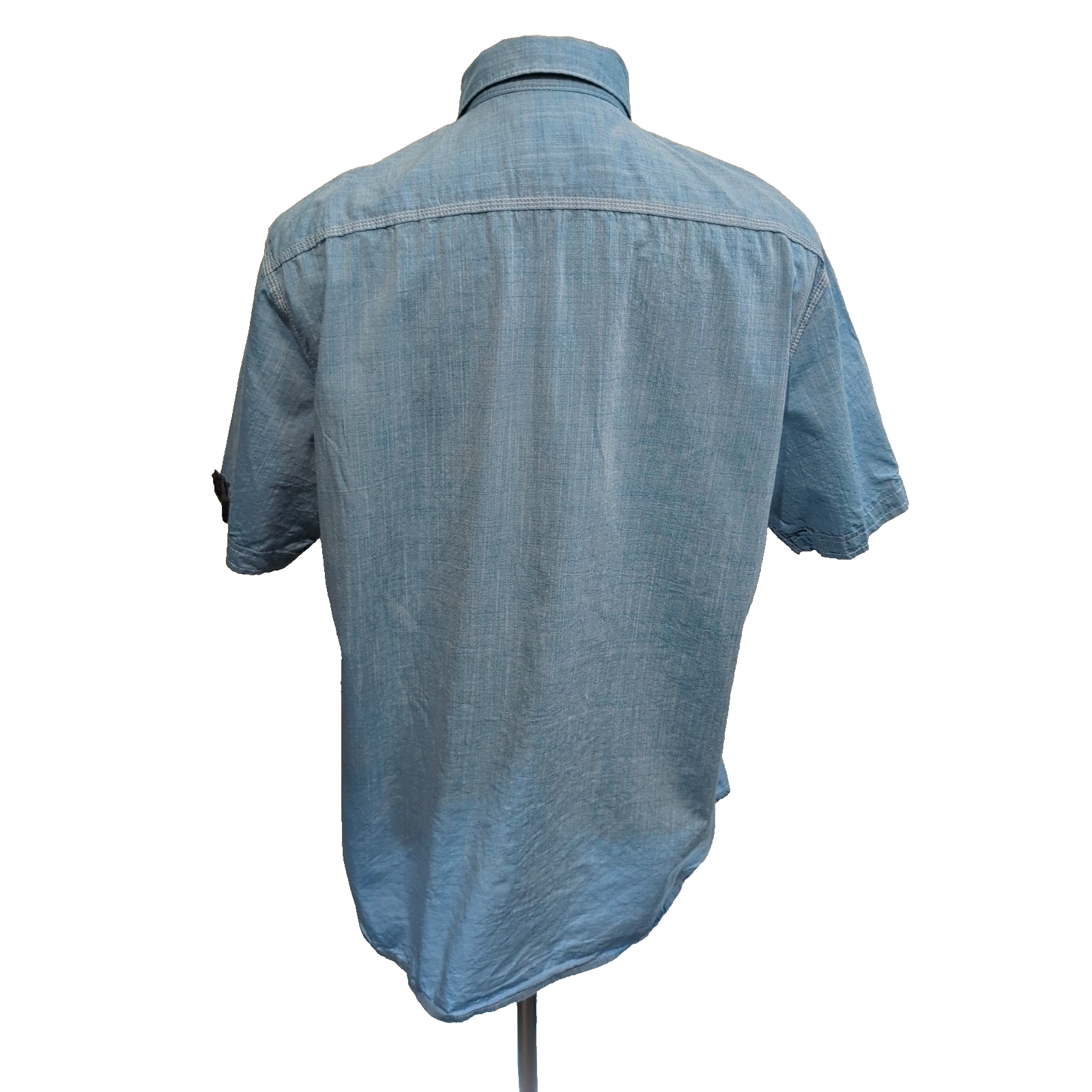Chemise Armand Thiery XL Bleu Broderies Poitrine Manches Courtes Coton