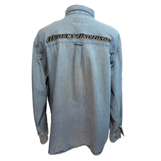 Chemise Harley Davidson XL Jean Bleu 100% Coton Brodée 2 Poches Logo