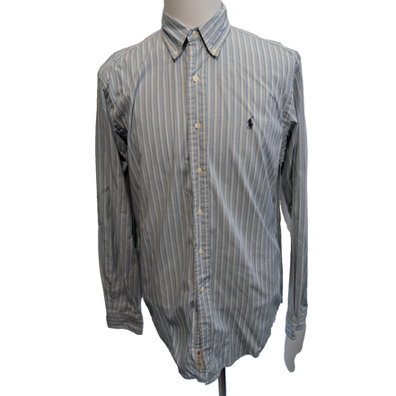 Chemise Ralph Lauren L Vintage Rayures Bleu Blanc Brodée Classic Fit Button Down