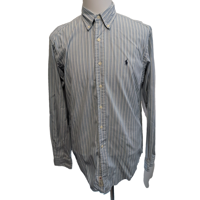 Chemise Ralph Lauren L Vintage Rayures Bleu Blanc Brodée Classic Fit Button Down