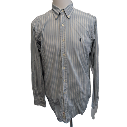 Chemise Ralph Lauren L Vintage Rayures Bleu Blanc Brodée Classic Fit Button Down