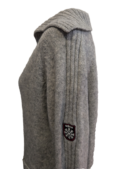 Pull ADIDAS Vintage Col Zippé 80% Laine Gris Logo Brodé Femme Taille L
