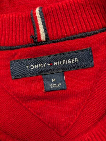 Pull TOMMY HILFIGER Bleu Marine Logo Géant Relief Taille M Coton Homme