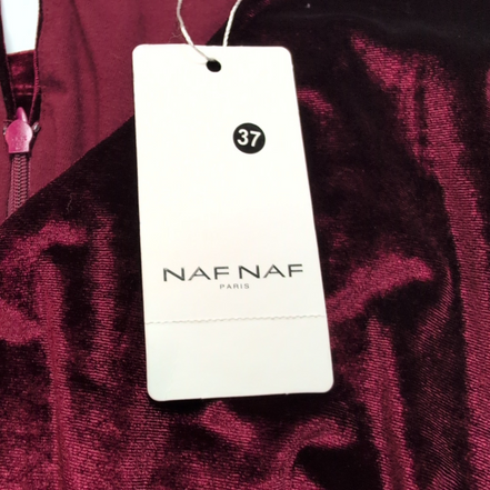 Robe Naf Naf T40 Velours Bordeaux Satiné Manches Courtes Neuve Étiquette
