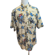 Chemise Hawaïenne East Island Surf XL Jaune Moto Feuillage Boutons Bois