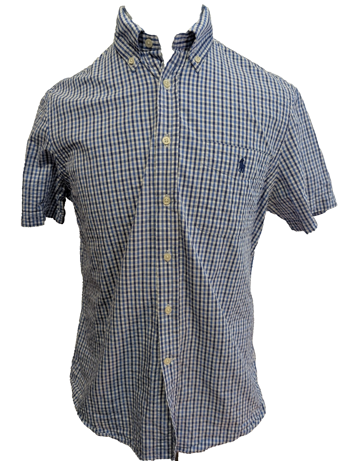 Chemise Polo Ralph Lauren Shirt M Seersucker Carreaux Manches Courtes Button Dow