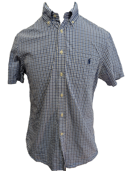 Chemise Polo Ralph Lauren Shirt M Seersucker Carreaux Manches Courtes Button Dow