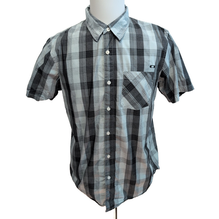 Chemise Oakley M Gris Carreaux 100% Coton Manches Courtes Logo Brodé