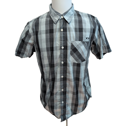 Chemise Oakley M Gris Carreaux 100% Coton Manches Courtes Logo Brodé