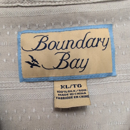 Chemise Hawaïenne Boundary Bay XLTG 100% Soie Gris Boutons Bois Palmier