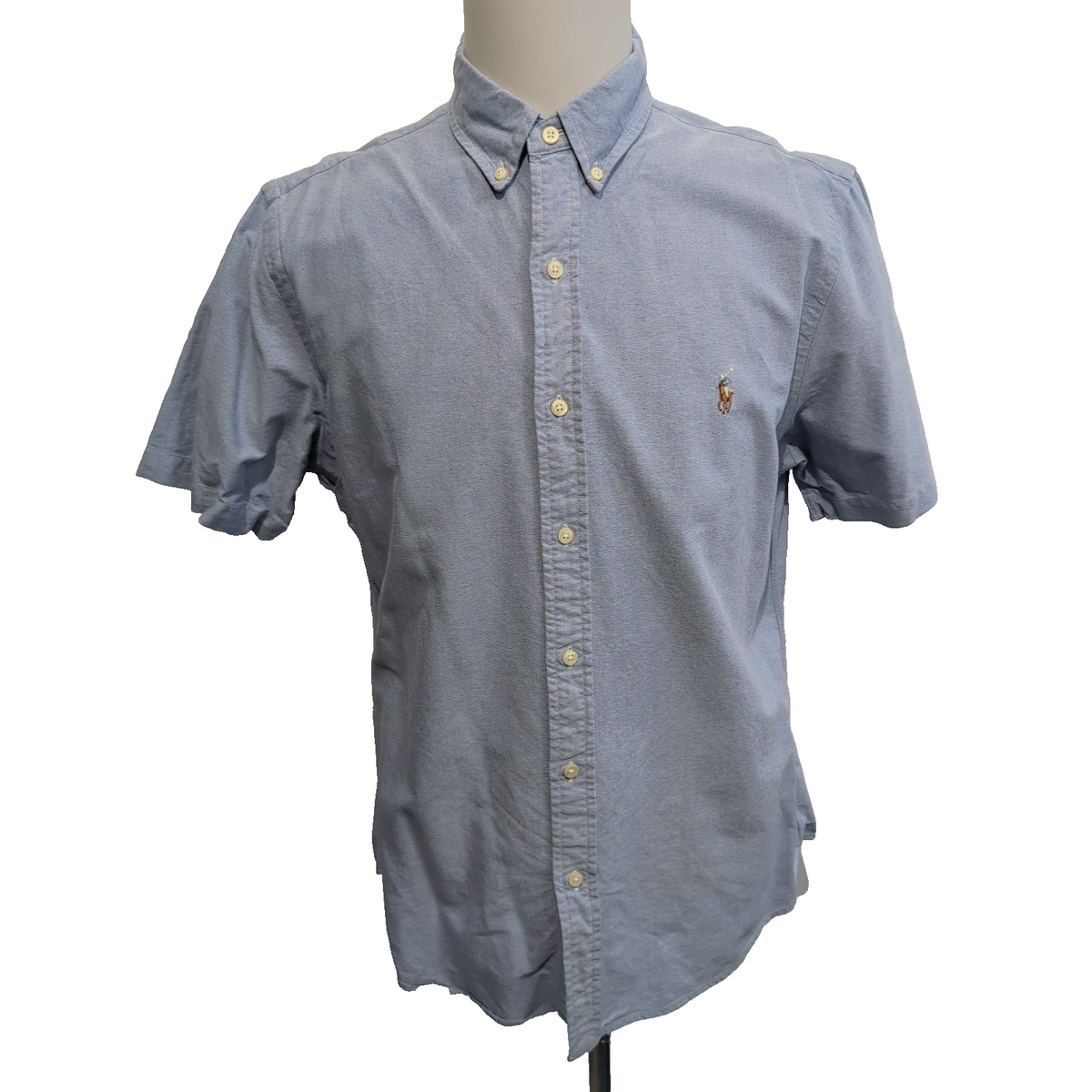 Chemise Polo Ralph Lauren L Bleue Unie Logo Marron Manches Courtes QR Code