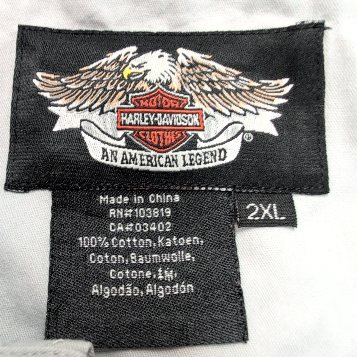 Harley Davidson chemise manches courtes gris clair ailes d’ange dos taille 2XL