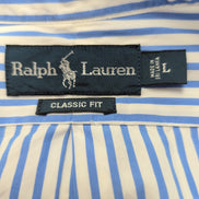 Chemise Ralph Lauren L Classic Fit Bleu Rayures Logo Rose Coton
