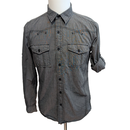 Chemise Helix S Gris Foncé Western 100% Coton Manches Retractables