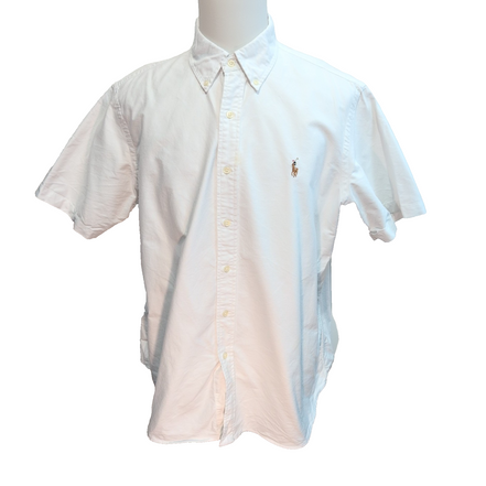 Chemise Ralph Lauren XL Blanc Uni Logo Marron Poche Classique manches courtes