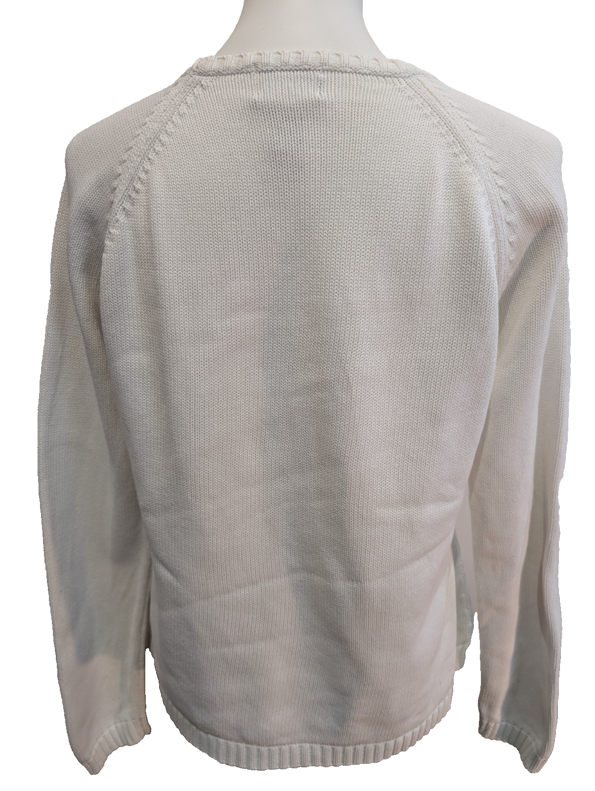 Pull L.L. Bean Femme Vintage Blanc Col Rond Coton - Taille M