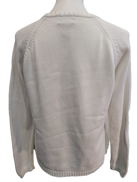 Pull L.L. Bean Femme Vintage Blanc Col Rond Coton - Taille M
