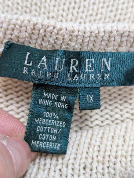 Pull Ralph Lauren femme (Lauren) Crème Col Rond 100% Coton Mercerisé XL