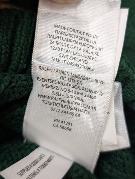 Pull POLO RALPH LAUREN Homme L Vert Torsadé Cable Knit Cotton Excellent État