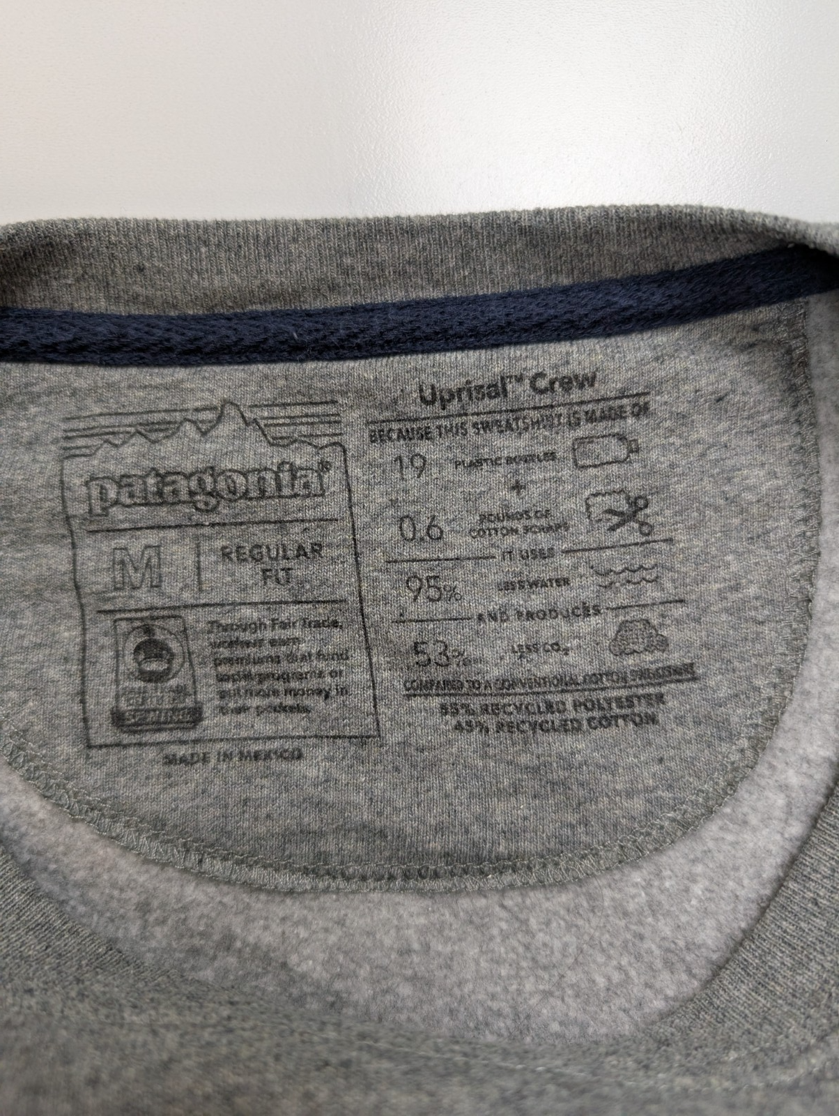 Sweat Patagonia Gris Col Rond Imprimé Bordeaux M