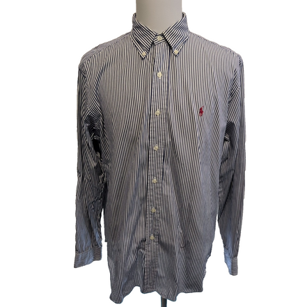 Chemise Ralph Lauren XL Bleue Rayures Logo Rouge Classic Fit Button Down Shirt