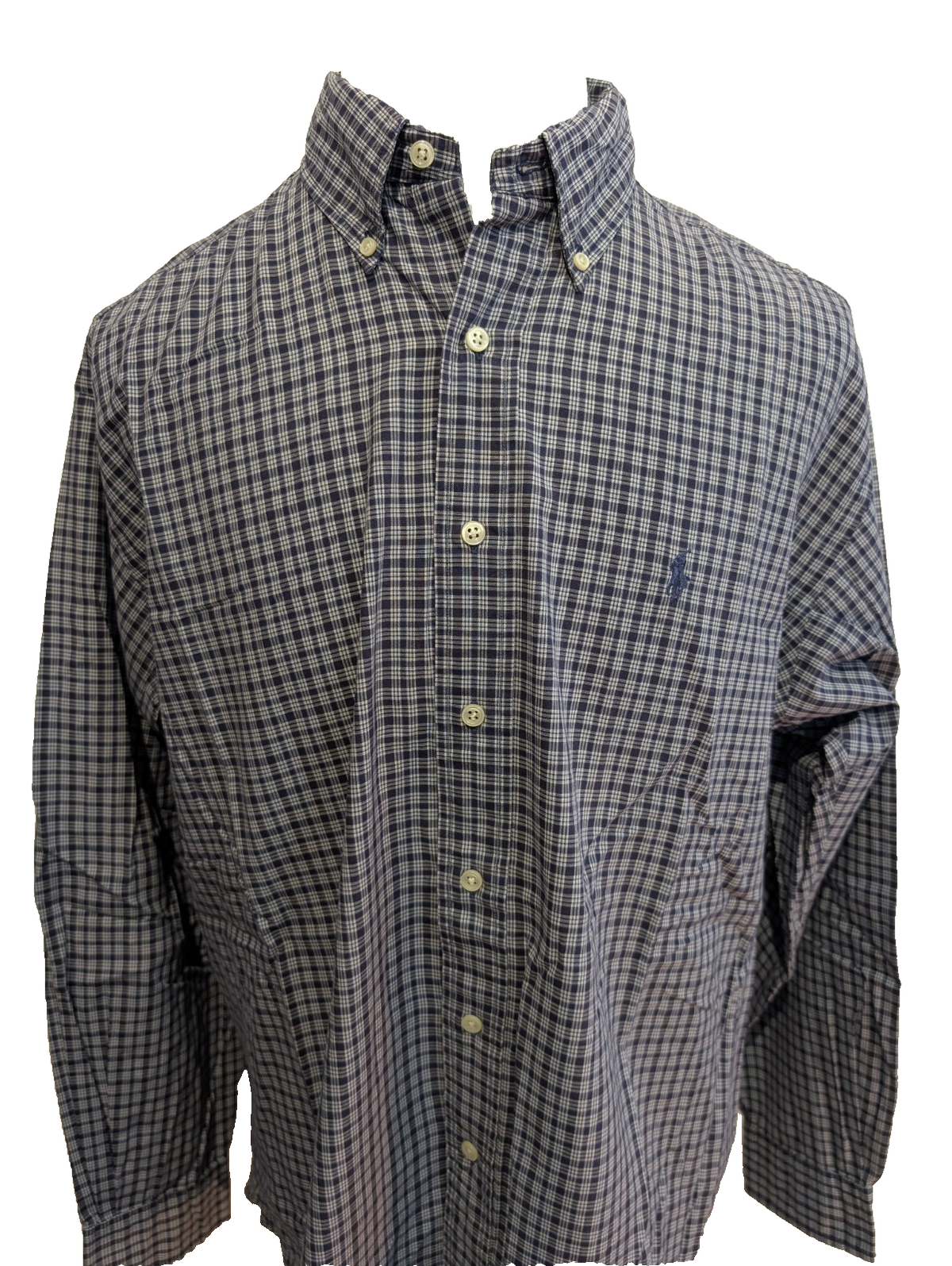 Chemise Polo Ralph Lauren Shirt L XL Carreaux Bleu Marine Button Down Logo