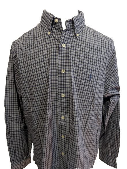 Chemise Polo Ralph Lauren Shirt L XL Carreaux Bleu Marine Button Down Logo
