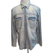 Chemise Blend Jean XXL ajusté Bleu Boutons Pression Western Vintage