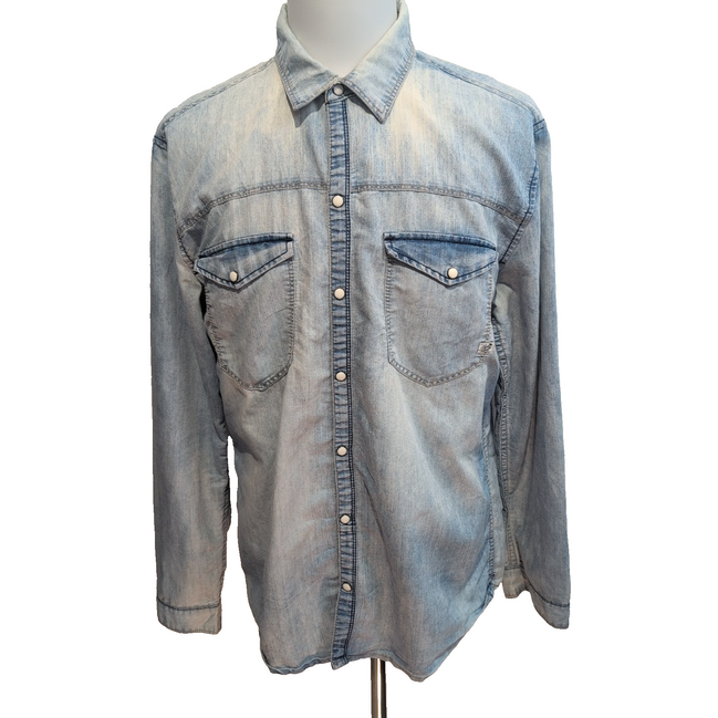 Chemise Blend Jean XXL ajusté Bleu Boutons Pression Western Vintage