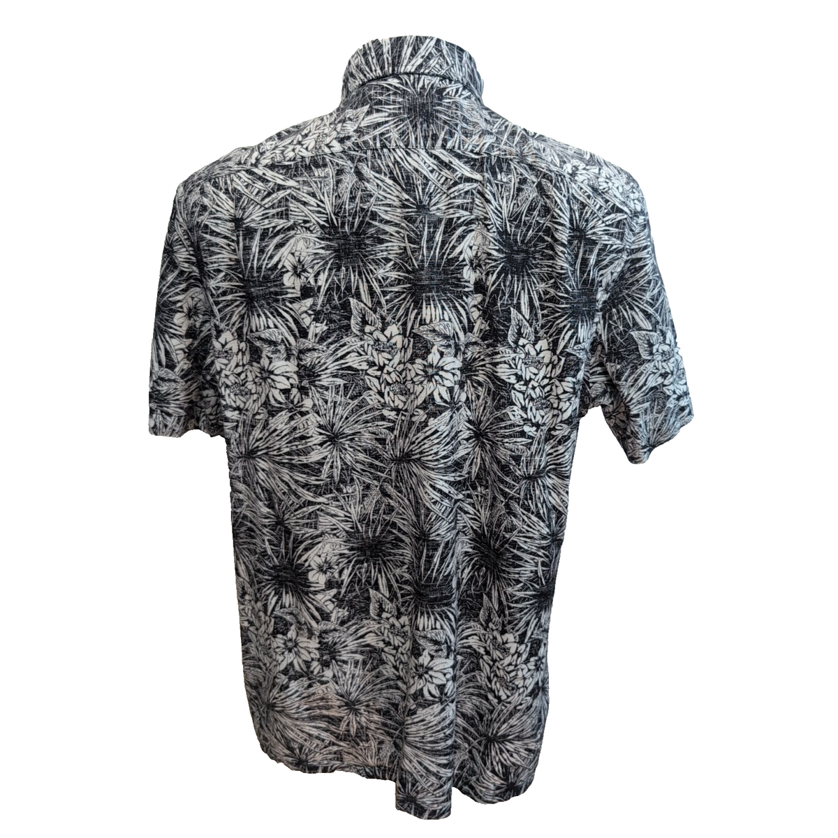 Chemise Hawaïenne Nautica 55% Lin 45% Coton Noir Blanc Taille L