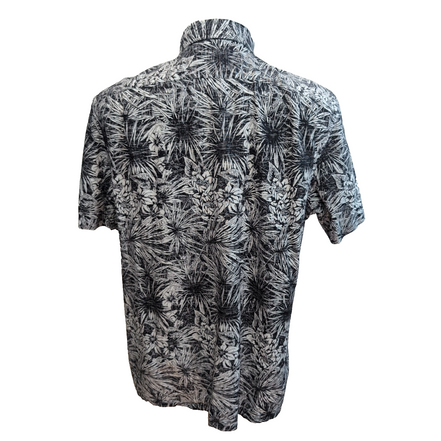 Chemise Hawaïenne Nautica 55% Lin 45% Coton Noir Blanc Taille L