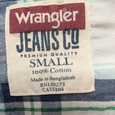 Chemise Wrangler Carreaux Bleus Blancs 100% Coton Manches Longues Taille S
